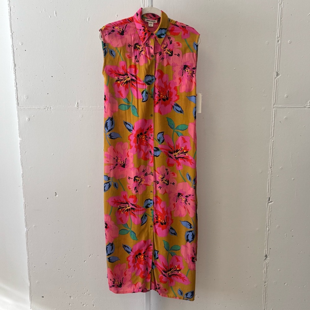 NWT Billabong Hawaiian Floral Sleeveless‎ Shift Midi Dress Small JD011BLN